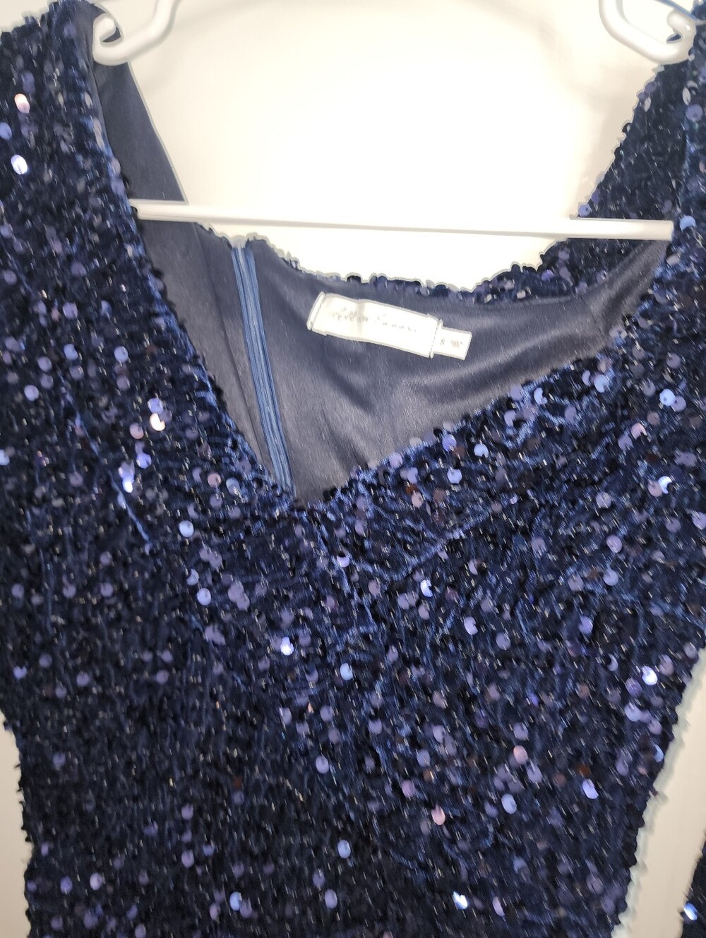All in Favor Navy Asymmetrical Sequin Dress - Picture 6 of 9
